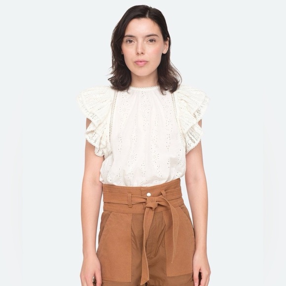 Sea New York Tops - Sea New York Lea Flutter Sleeve Eyelet Lace Guipure Top